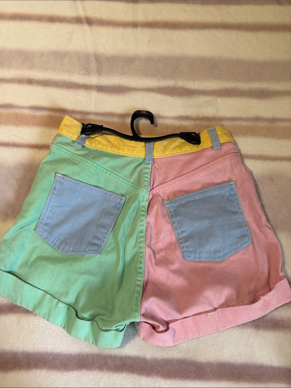 American Apparel Pastel Colorblock High-Waist Shorts - Pink, Mint & Yellow